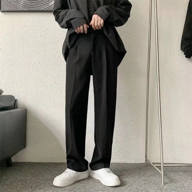 Brown/Black Suit Pants Men Fashion Society Mens Dress Pants Korean Loose Straight Casual Pants Mens Office Formal Trousers S-3XL