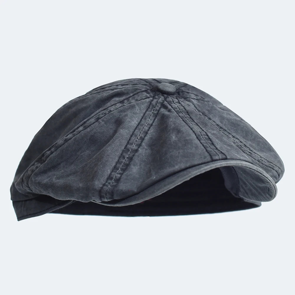 Washed Cotton Newsboy Cap Peaky Octagonal Hat Vintage Casual Cap Solid Berets Visor Gatsby Flat Ivy Hat black 58-60 cm