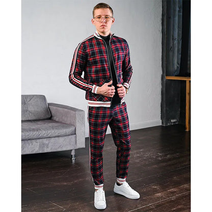 Mens Tracksuits Colorful Plaid Casual Zipper Hoodie Set 3D Print Set New Autumn Male Sweatshirt Clothes For Men