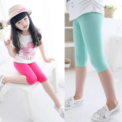 3-10years Girls Knee Length Kid Fifth Pants Candy Color Children Cropped Clothing Spring-Summer All-matches Bottoms Leggings