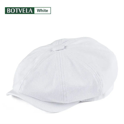 BOTVELA Newsboy Cap Men's Twill Cotton Eight Panel Hat Women's Baker Boy Caps Retro Big Large Hats Male Boina Green Beret WHITE