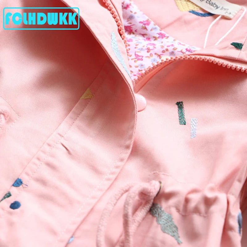 2021 Spring Autumn Girls Windbreaker Coat Jackets Baby Kids Flower Embroidery Hooded Outwear For Baby Kids Coats Jacket Clothing