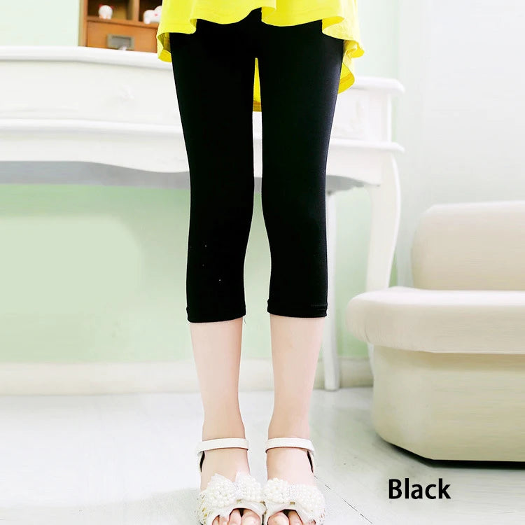 3-10years Girls Knee Length Kid Fifth Pants Candy Color Children Cropped Clothing Spring-Summer All-matches Bottoms Leggings Black