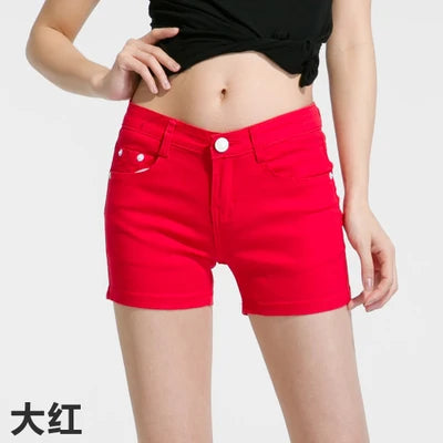 New Summer Womens Casual Jeans Shorts Ladies Solid White Black Denim Shorts Female Slim Leisure Denim Shorts Feminino red