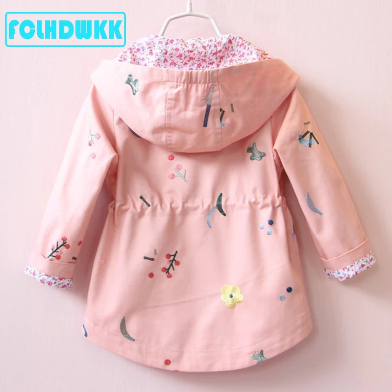 2021 Spring Autumn Girls Windbreaker Coat Jackets Baby Kids Flower Embroidery Hooded Outwear For Baby Kids Coats Jacket Clothing