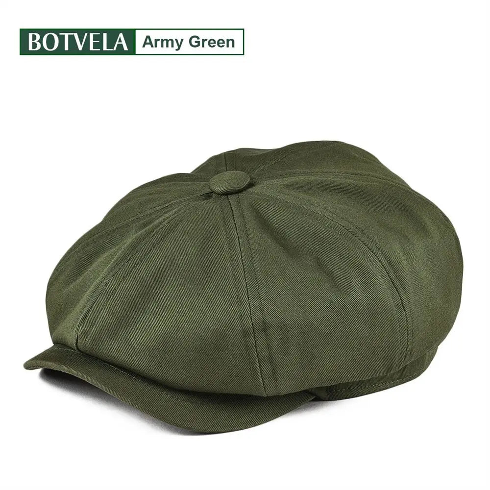 BOTVELA Newsboy Cap Men's Twill Cotton Eight Panel Hat Women's Baker Boy Caps Retro Big Large Hats Male Boina Green Beret army green