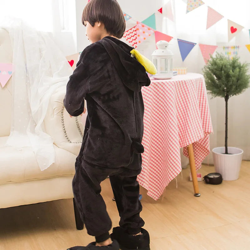 Unisex Adults Kids Black Penguin Costume Hooded Pajamas Onesies Family Clothes Party Cosplay Flannel Cartoon Animal Pyjamas