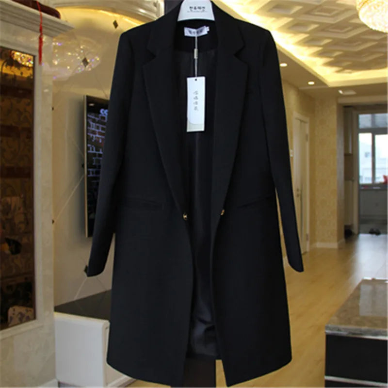 2023 Spring Autumn Blazers Coats Women Clothing Long Sleeve Suit Jackets Casual Tops Female Slim Blazers Long Windbreaker Coat black X719