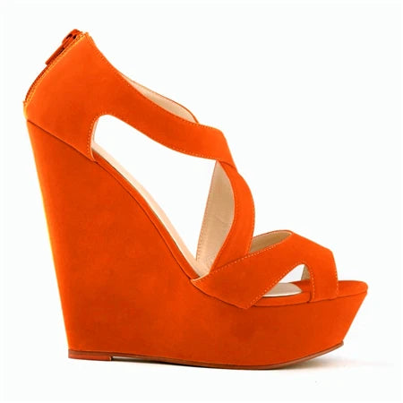 Summer Sexy Cross Cut-Outs Dress Sandals Solid Flock Women Peep Toe Wedges Sandal High Heels Platform Party Female Shoes Fashion Orange