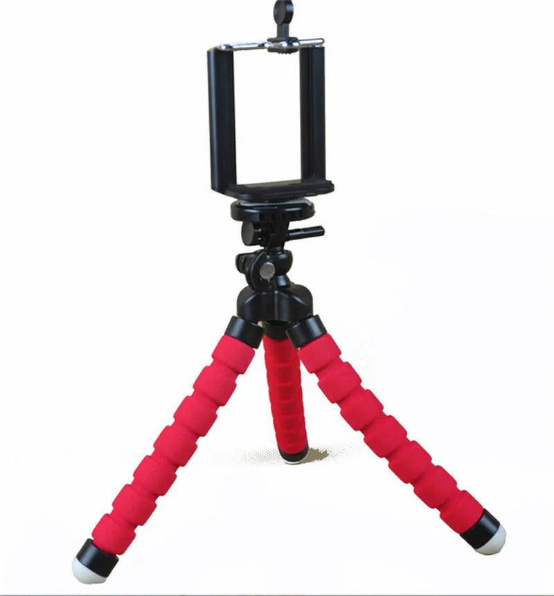 Phone Tripod Holder Flexible Sponge Octopus Tripod Stand Mount or Bluetooth Remote Shutter Selfie Stick Self-timer Bracket Red