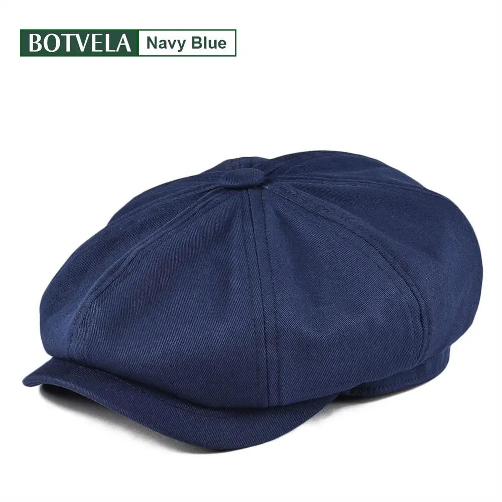 BOTVELA Newsboy Cap Men's Twill Cotton Eight Panel Hat Women's Baker Boy Caps Retro Big Large Hats Male Boina Green Beret Blue