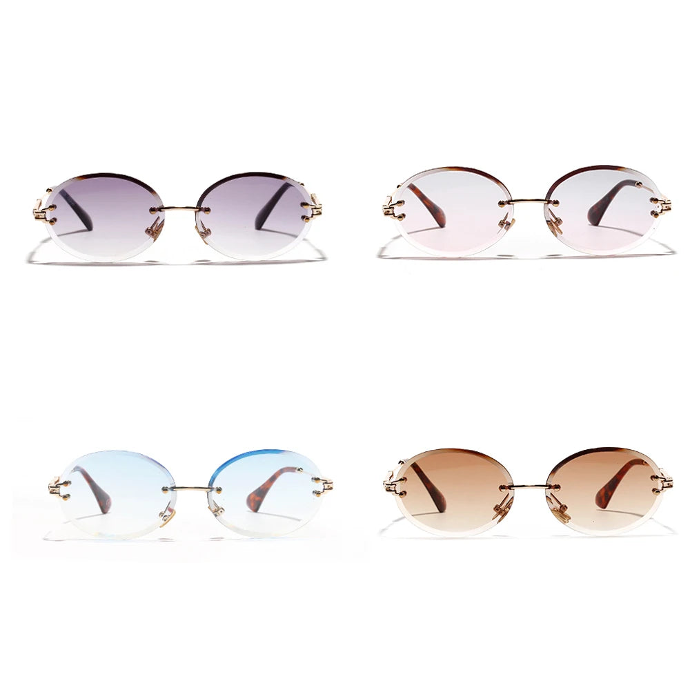 Peekaboo retro oval sunglasses women frameless 2019 gray brown clear lens rimless sun glasses for women uv400