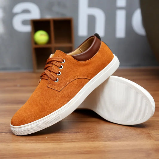 Cute New Fashion Suede Men Flats Shoes Canvas Shoes Male Leather Casual Breathable Shoes Lace-Up Flats For Students Large Size