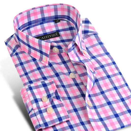 Fashion Plaid Cotton Shirts Men Long Sleeve Button Down Comfort Soft Slim Fit Men's Casual Checked Shirt