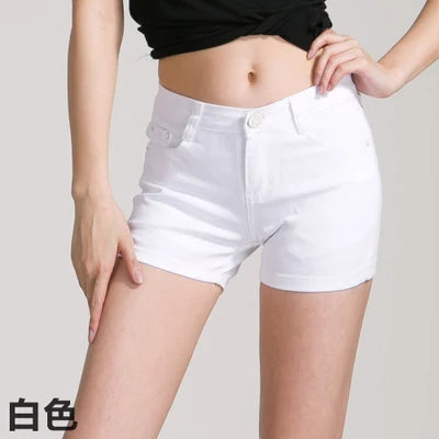 New Summer Womens Casual Jeans Shorts Ladies Solid White Black Denim Shorts Female Slim Leisure Denim Shorts Feminino white