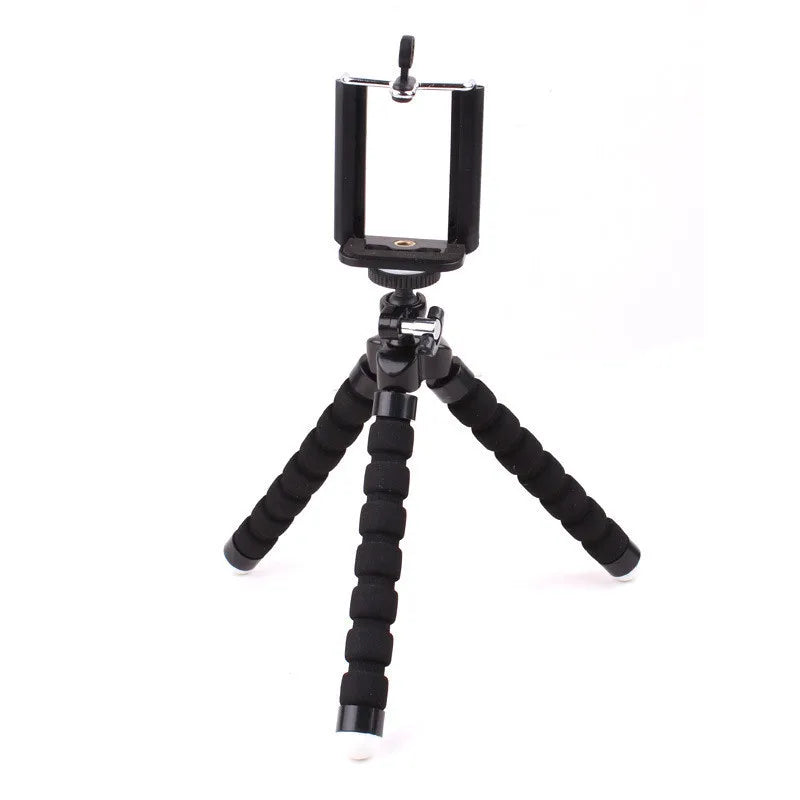 Phone Tripod Holder Flexible Sponge Octopus Tripod Stand Mount or Bluetooth Remote Shutter Selfie Stick Self-timer Bracket Black