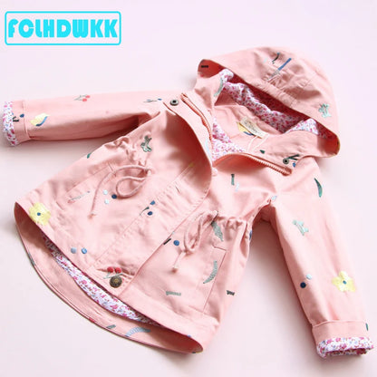 2021 Spring Autumn Girls Windbreaker Coat Jackets Baby Kids Flower Embroidery Hooded Outwear For Baby Kids Coats Jacket Clothing