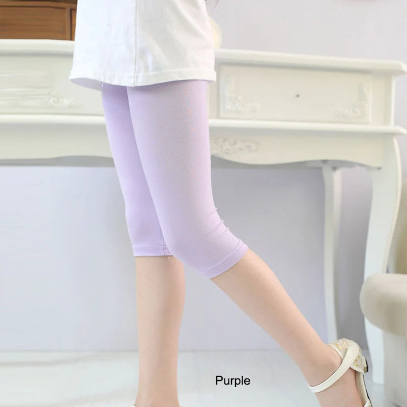 3-10years Girls Knee Length Kid Fifth Pants Candy Color Children Cropped Clothing Spring-Summer All-matches Bottoms Leggings Purple