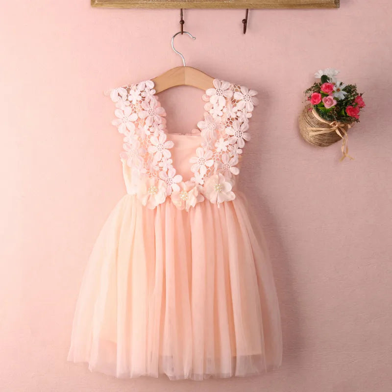 New XMAS Baby Girls Party Lace Tulle Flower Gown Fancy Dridesmaid Dress Sundress Girls Thanksgiving Dress