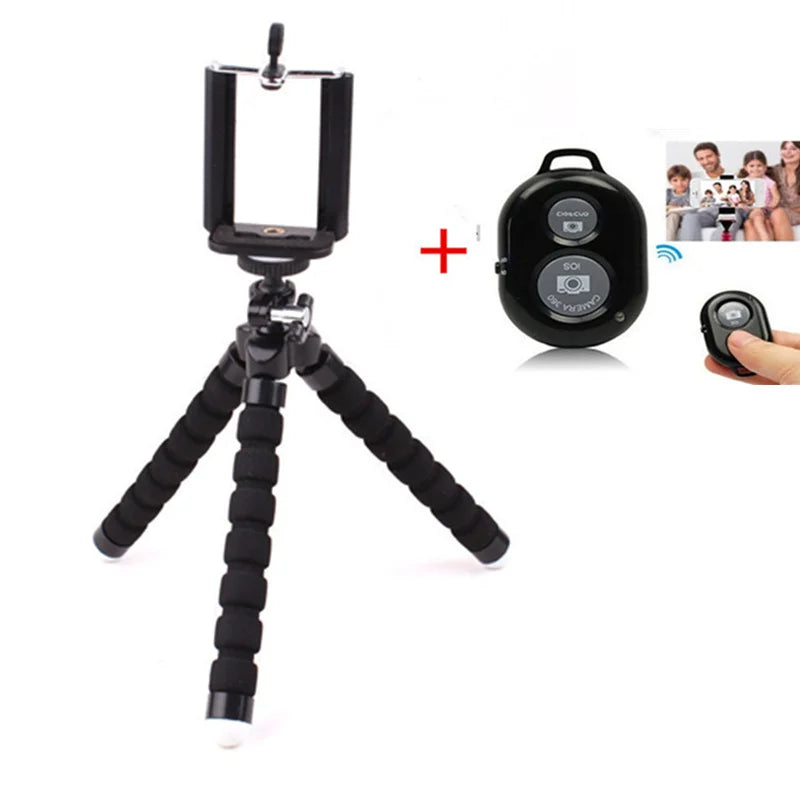 Phone Tripod Holder Flexible Sponge Octopus Tripod Stand Mount or Bluetooth Remote Shutter Selfie Stick Self-timer Bracket Black With Selfie