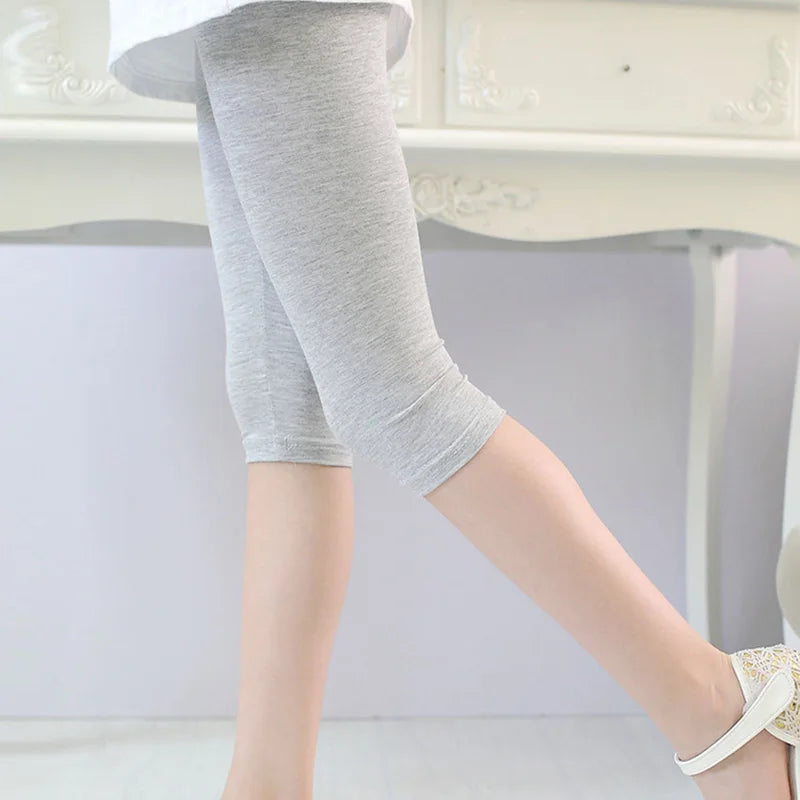 3-10years Girls Knee Length Kid Fifth Pants Candy Color Children Cropped Clothing Spring-Summer All-matches Bottoms Leggings Gray