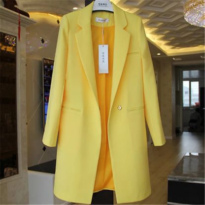 2023 Spring Autumn Blazers Coats Women Clothing Long Sleeve Suit Jackets Casual Tops Female Slim Blazers Long Windbreaker Coat yellow X719