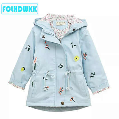 2021 Spring Autumn Girls Windbreaker Coat Jackets Baby Kids Flower Embroidery Hooded Outwear For Baby Kids Coats Jacket Clothing