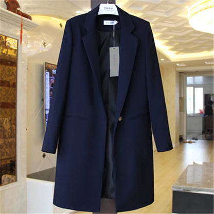 2023 Spring Autumn Blazers Coats Women Clothing Long Sleeve Suit Jackets Casual Tops Female Slim Blazers Long Windbreaker Coat navy X719