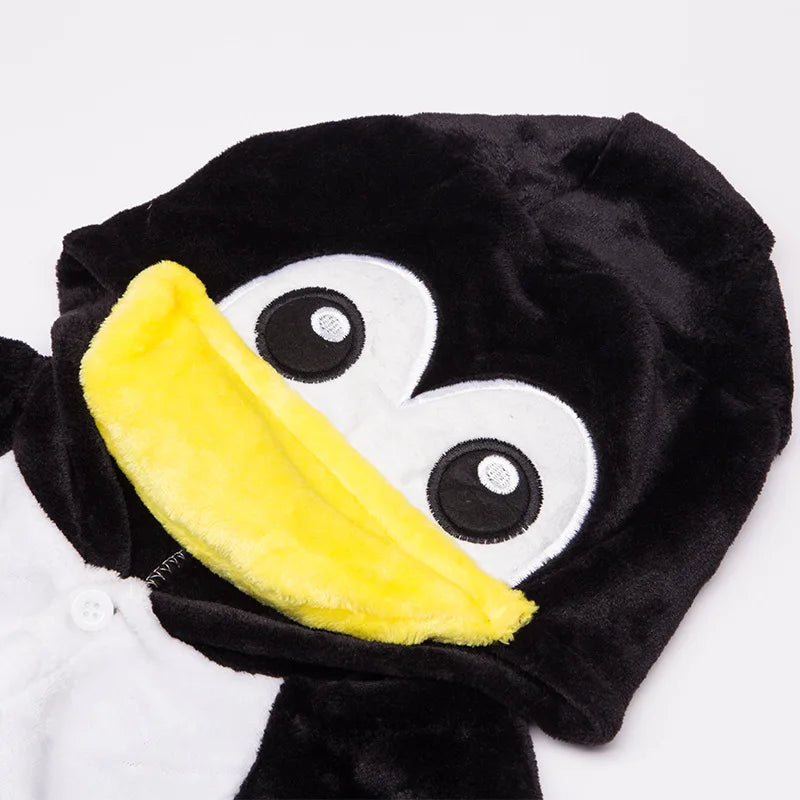 Unisex Adults Kids Black Penguin Costume Hooded Pajamas Onesies Family Clothes Party Cosplay Flannel Cartoon Animal Pyjamas