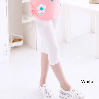 3-10years Girls Knee Length Kid Fifth Pants Candy Color Children Cropped Clothing Spring-Summer All-matches Bottoms Leggings WHITE