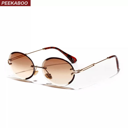 Peekaboo retro oval sunglasses women frameless 2019 gray brown clear lens rimless sun glasses for women uv400