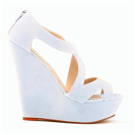 Summer Sexy Cross Cut-Outs Dress Sandals Solid Flock Women Peep Toe Wedges Sandal High Heels Platform Party Female Shoes Fashion WHITE