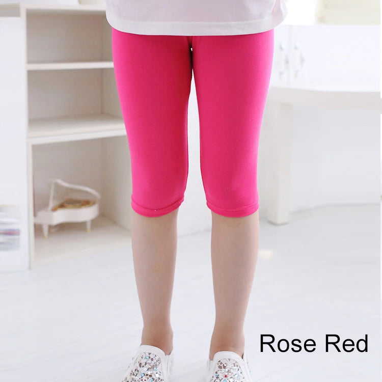 3-10years Girls Knee Length Kid Fifth Pants Candy Color Children Cropped Clothing Spring-Summer All-matches Bottoms Leggings Rose Red