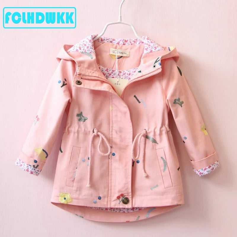 2021 Spring Autumn Girls Windbreaker Coat Jackets Baby Kids Flower Embroidery Hooded Outwear For Baby Kids Coats Jacket Clothing