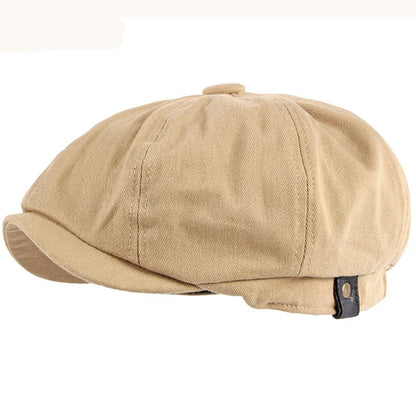 HT3347 Beret Cap Spring Autumn Cotton Hat Flat Cap Men Women Vintage Artist Painter Beret Hat Retro Octagonal Cap Berets Khaki 55-59cm Adjustable