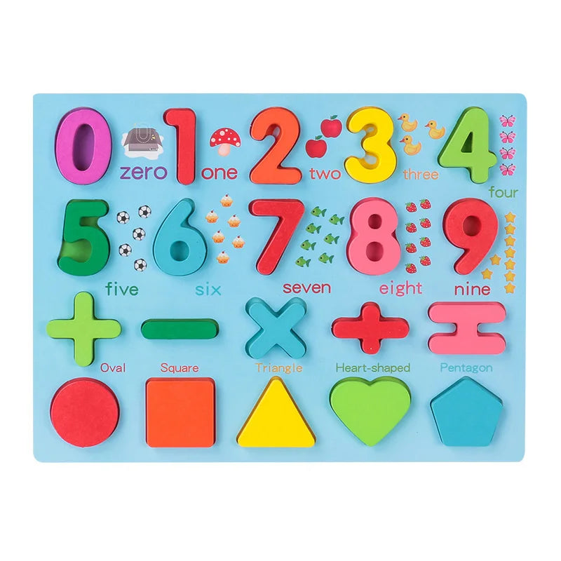 Kids 3D Wooden Puzzle Toys Colorful Number Letter Geometry Shape Cognition Grasp Board Early Learning Educational Montessori Toy 4