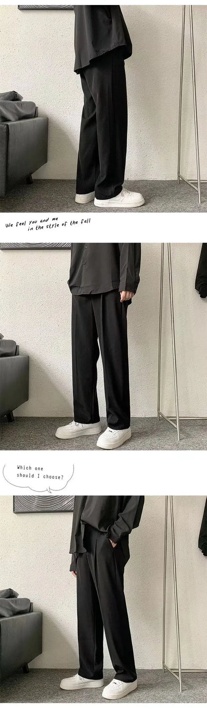 Brown/Black Suit Pants Men Fashion Society Mens Dress Pants Korean Loose Straight Casual Pants Mens Office Formal Trousers S-3XL