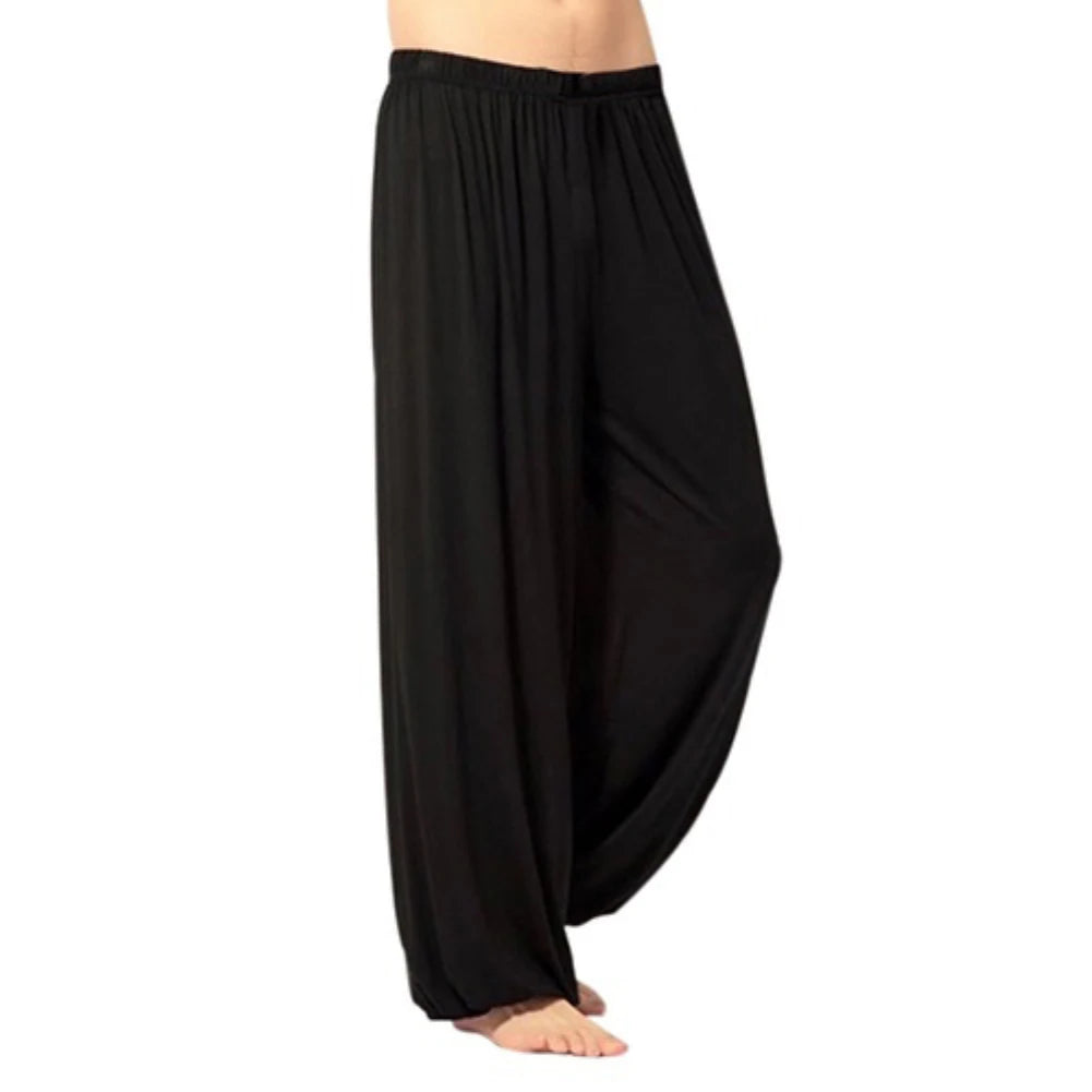 Yoga Pants Men's Casual Solid Color Baggy Trousers Belly Dance Yoga Harem Pants Slacks sweatpants Trendy Loose Dance Clothing black CHINA