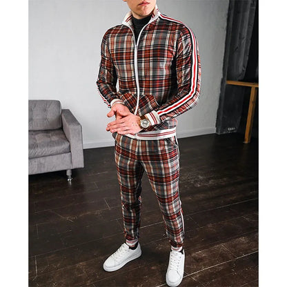 Mens Tracksuits Colorful Plaid Casual Zipper Hoodie Set 3D Print Set New Autumn Male Sweatshirt Clothes For Men