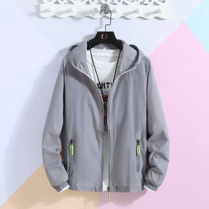 New Women's Thin Coat Summer Sun Protection Clothing Reflective Zipper Hooded Casual Jacket Family Lovers Clothing Plus Size 7XL Gray