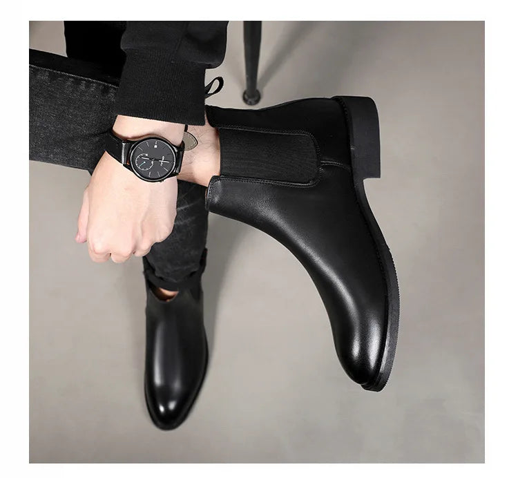 Spring/ Winter Elegant Chelsea Boots Leather Men Couple Shoes Size 35 47 Slip-on Dress Formal Boots Model Fashion Show222