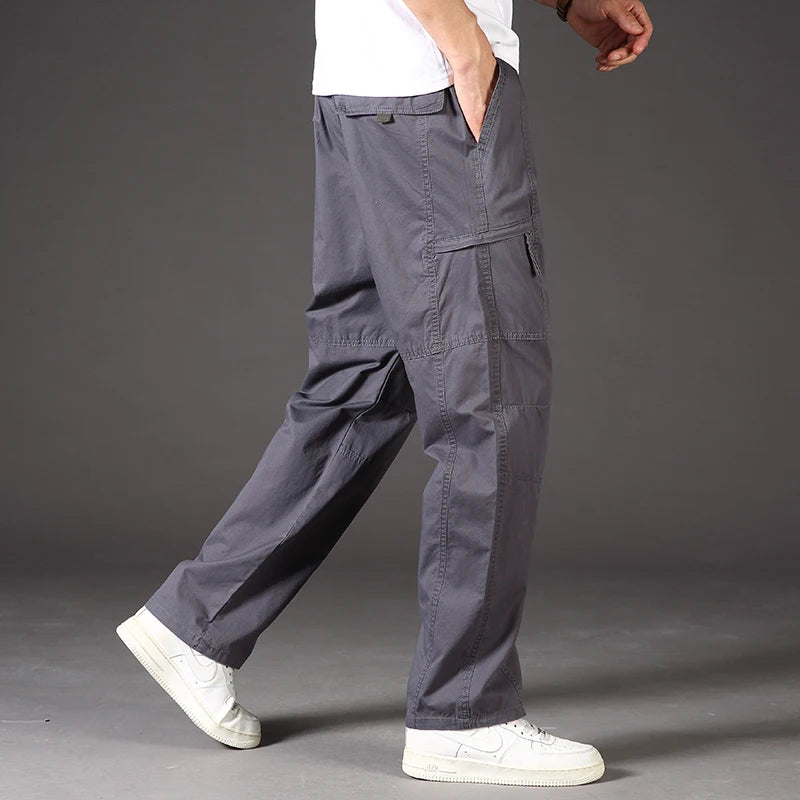 Men's Spring Autumn New Overalls Work Pants Plain Large Size Cotton Casual Pants Jogging Clothing Summer Sports Trousers 1228 Dark gray