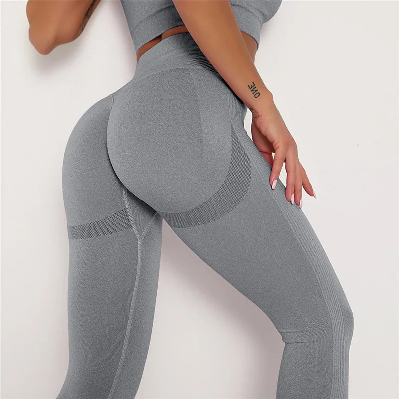 Rooftrellen Women High Waist Leggings Fitness Ladies Sexy Bubble Butt Gym Pants Sports Workout Leggings Push Up Fitness Leggings Grey