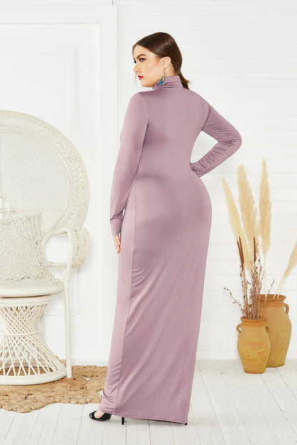 Spring Autumn Women Solid Casual Slim Bodycon Package Hip Maxi Dress Long Sleeve Turtleneck Stretchy Long Dresses Plus Size Robe