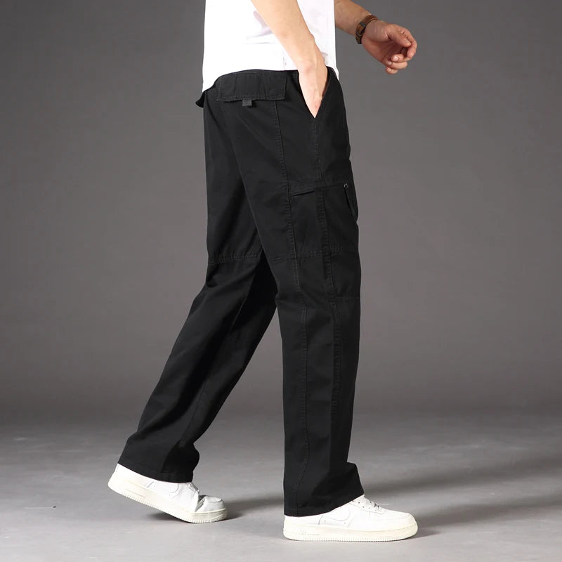 Men's Spring Autumn New Overalls Work Pants Plain Large Size Cotton Casual Pants Jogging Clothing Summer Sports Trousers 1228 Black