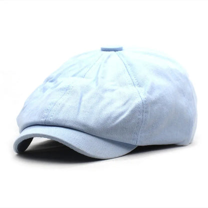 Ldslyjr Spring Summer Solid Cotton Newsboy Caps Men Flat Peaked Cap Women Painter Beret Hats 30 SKY BLUE 55-60cm adjustable