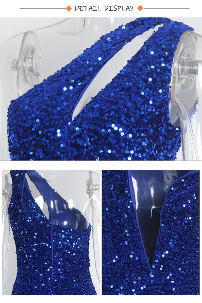 Sexy Cut Out Split Stretch Sequin Formal Party Dress Sleeveless Floor Length Bodycon Evening Night Out Gown Royal Blue Red Black