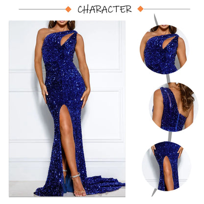 Sexy Cut Out Split Stretch Sequin Formal Party Dress Sleeveless Floor Length Bodycon Evening Night Out Gown Royal Blue Red Black