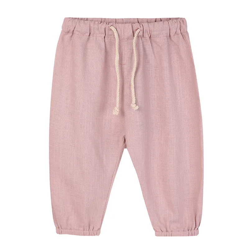 Children's Cotton And Linen Trousers Spring And Summer Thin Boys And Girls Linen Pant Baby Harem Pants WT620 Pink CHINA