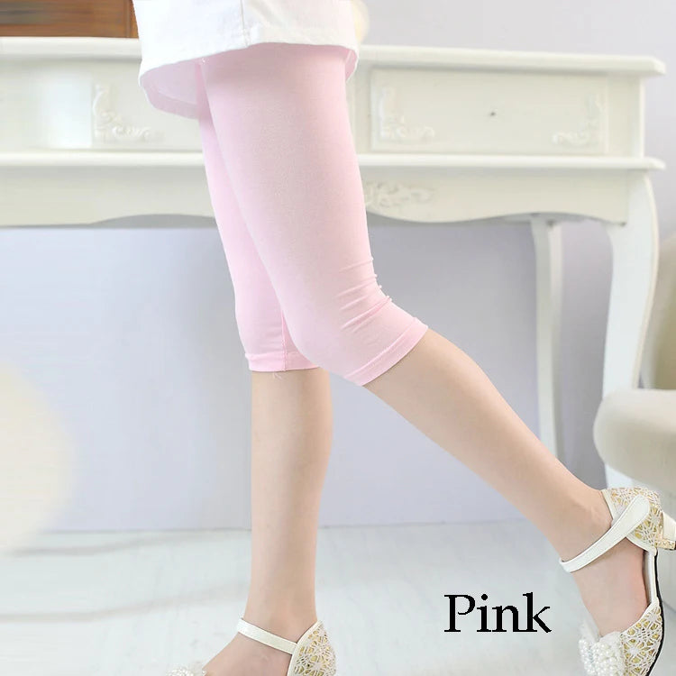 3-10years Girls Knee Length Kid Fifth Pants Candy Color Children Cropped Clothing Spring-Summer All-matches Bottoms Leggings Pink